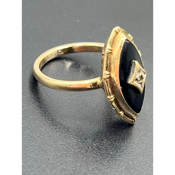 Vintage Designer Art Deco 10k Yellow Gold 3.5 grams Marquise Black Onyx Ring 6.5 - Picture 9 of 9